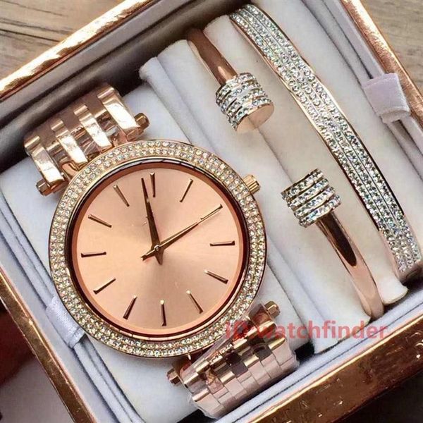 Rose Gold Womens Diamond Iced Out Ladies Watch M3192 M3190 Caja original Diseñador de lujo Relojes de pulsera Relojes Bracelet264V