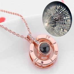 Collier pendentif en or Rose, 100 langues, je t'aime, Projection, romantique, mémoire d'amour, collier de mariage, GB75187v