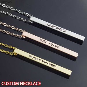 Rose GoldSilverGold kleur graveren gepersonaliseerde vierkante aangepaste bar naam ketting roestvrijstalen hanger metalen ketting L230704