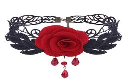 Rose Lace Chokers Gothic Retro Necklace Hollow Out Sieraden Hanger Ketting Twee kleuren Black Red 9180820