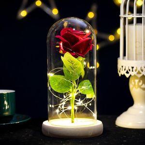 Rose dure éternellement avec des lumières LED dans un dôme de verre Saint Valentin Anniversaire de mariage Cadeaux d'anniversaire Décoration de fête 5 couleurs FY2498 0110