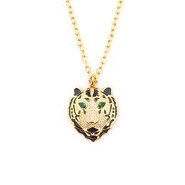 Rose long or argent pendentif collier pour femmes hommes ensemble tigre luxe designer à la mode fête noël couple de mariage perles lien chaîne bijoux accessoires cadeaux
