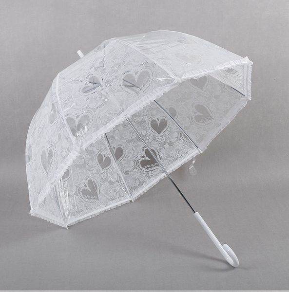 Rose amour dentelle blanche mariage mariage parapluie transparent romantique imitation dentelle mariée longue parapluie de danse hanss 201112