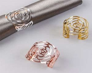 Rose Ronde Ring Silver Gold Gold Rose Color Hollow Out Holder pour la fête pour la fête Decoration de table de mariage2927907