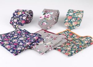 Tie étroite rose Hankerchief Set 100 Coton Ties textiles Pocket Square Printing Floral Necktie Classic Skinny Flower Tie14904547