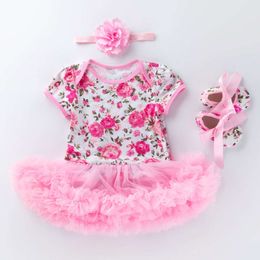 Rose Nieuwe babyjurk Zomermeisjes Korte mouw Gedrukte Harper Dress Baby Mesh Children's Dress Set