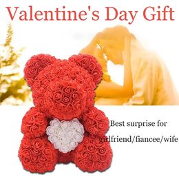 Rose Panda Bear Fleurs artificielles surprise petite amie présente 25 cm Hug Bourse 10 Colors Flower Eternal Valentines Day Gift 240508
