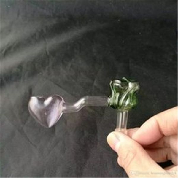 Olla de humo de corazón de melocotón rosa Bongs de vidrio al por mayor, pipas de agua de vidrio de quemador de aceite, accesorios de pipa de humo