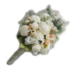 Bouquet de mariée en cascade de pivoines roses, Bouquets de mariage, fleurs de mariée pour fille, décoration de fête à domicile, fausse fleur de Table blanche Pink261j