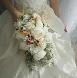 Ramo de novia en cascada de peonía rosa, ramos de boda, flores para novia y niña, decoración para fiesta en casa, flor de mesa falsa, blanco, rosa, 7994017