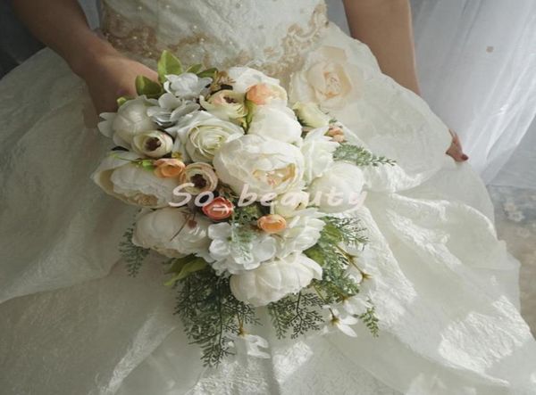 Rose Peony Bridal Cascading Bouquet Mariage Bouquets Bride Girl Fleurs à la maison Décoration Fausse Table Fleur Blanc Pinche8292245