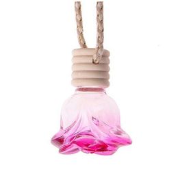Bouteille de parfum Rose en forme de fleur, vide en verre pour voiture, huiles essentielles, pendentif de parfum, ornement, bouteilles d'emballage de parfum Rose