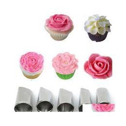 Herramientas de pastel de pétalos de rosa 5pcs/set consejos de crema de metal decoración de la formación de hielo Pi boquillas herramientas de cupcake de cupcakes1 entrega de caída jardín de jardines comedor de cocina dhpst 1