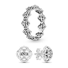 Rose Petal Stud -oorbellen en ringen ingesteld voor Pandora Real 925 Sterling Silver Designer sieraden Set voor vrouwen Girls Valentijnsdag Gift Rings Earring met originele doos