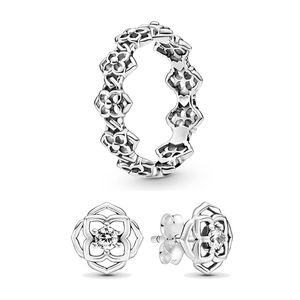 Ensemble de boucles d'oreilles et d'anneaux de pétales de rose pour Pandora Ensemble de bijoux de créateur en argent sterling 925 pour femmes, filles, cadeau de la Saint-Valentin, boucles d'oreilles avec boîte d'origine