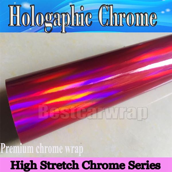 Couvertures d'enveloppe de voiture de film de vinyle holographique de chrome rose rose avec bulle d'air Rainbow Chameleon Chrome couvrant la feuille 1 52x20m Roll 339g