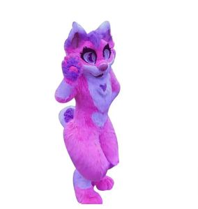 Rose Rose Husky chien renard moyen long fourrure mascotte Costume marche Halloween noël et La publicité Costume fête Halloween robe taille adulte Costume