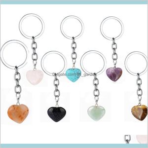 Rose Pink Natural Keychain Turquoise Crystal Quartz Healing Chakra Chain Ring Keyring sieraden Gift Kqhjz Rings 7ytnr