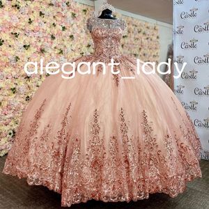 Rose rose princesse Quinceanera robes 2023 perlé gland Gillter appliques à lacets Corset vestidos débutantes 15 anos