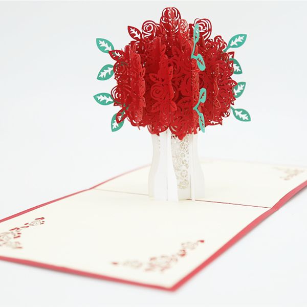 Rose Pop-up Grabado Tarjeta 3D Tarjetas de Felicitación Creativas Romántica Flor Roja Tarjeta Hecha A Mano Tarjeta de Regalo del Día de San Valentín Personalizada VTKY2169