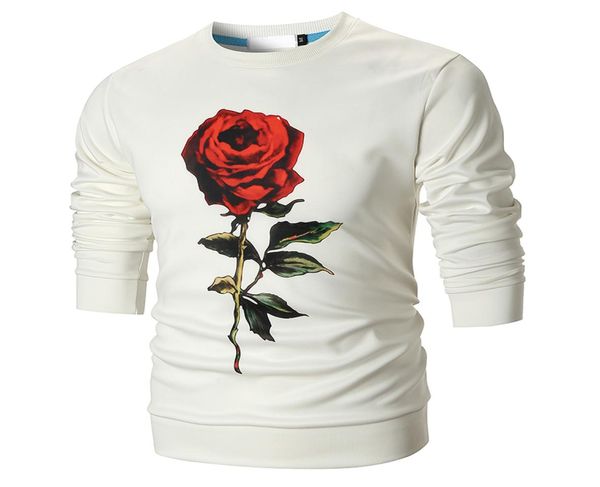 Sudaderas de prinetd de rosa para hombres jamones de la tripulación del cuello rosas patrones de flores blancas y blancas m 3xl9580304