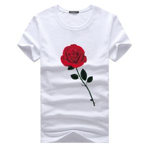 Rose imprimé t-shirts haut d'été chemise col rond manches courtes 5XL hommes nouvelle mode vêtements couverture en coton mâle t-shirts décontractés