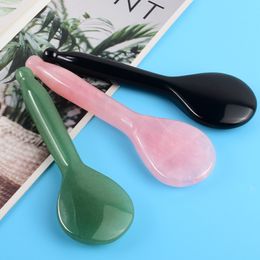 Rozenkwarts Jade Lepel Gua Sha Board Oogmassageapparaat Natuurlijk Obsidiaan Facia Guasha Massage Tool Healing Stone Massage Wand Acupunctuur Therapie Stick Point Behandeling