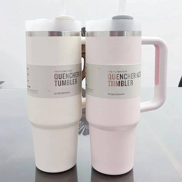 Rose Quartz Quencher H2 0 Vasos de 40 oz Tazas con asa Tazas aisladas para autos Logotipo en las tapas Tazas con el mismo color Color inoxidable