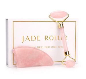 Rose Quartz Roller Face Massager Lift Tool Natural Jade Facial Massage Rol Stone Skin Massage Beauty Care Set Box8354537