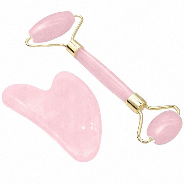 Rouleau de quartz rose pour le visage Cristal naturel Rouleau de quartz rose Nouveau modèle Durable et lisse Masseur de beauté Menton Facial 89LP #