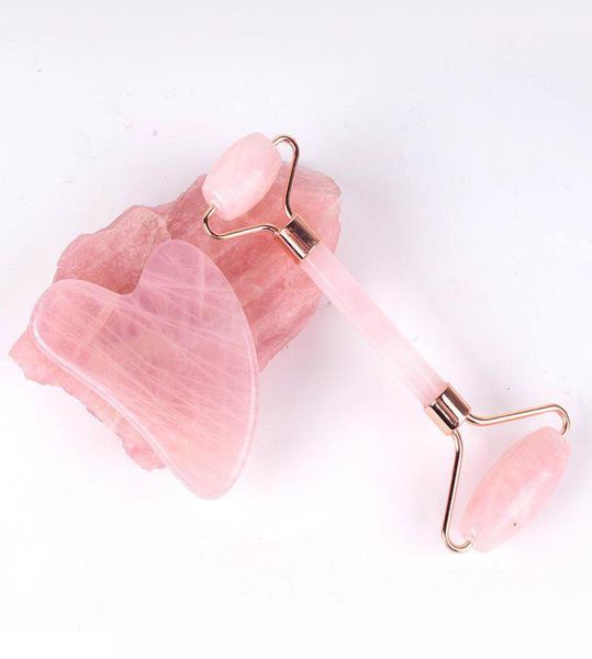 Rose Quartz Rouleau Gua Sha Massage Board Face Care Tool Set Natural Stone Facial Soulting Necy Eye Beauty Masger Anti Wrinkle Cel8680137