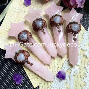 Rose Quartz Star Manifestation WAND WAND WORCHY CHECOR DÉCORD CRISTAL POST CRISTAL PINCE NATAL