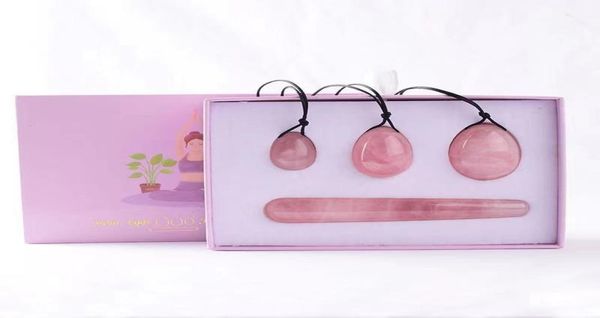 Cuarzo rosa Yoni huevo masaje varita caja de regalo conjunto piedra natural huevos de cristal bola de perforación Kegal ejercicio suelo pélvico músculo vaginal5753613