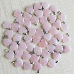 Breloques en pierre naturelle en cristal de quartz Rose, pendentifs en forme de cœur, perles à la mode, 20mm, pour la fabrication de bijoux à bricoler soi-même, pierres précieuses