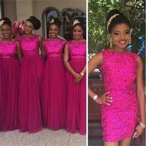 Vestidos de dama de honor formales de lentejuelas fucsia con falda extraíble Vestidos de invitados de fiesta de boda de tul largo Estilo africano nigeriano Plus