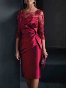 Vestido de madre de la novia de una pieza de color rojo rosa, manga larga de gasa de encaje, apliques de lentejuelas, volantes de boda, vestidos de invitados, traje, pantalones, vestido de noche