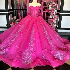Rose rouge Quinceanera robe robe de bal hors épaule dentelle appliques fleur perles tulle fête d'anniversaire bal doux 16 robes de 15 ans