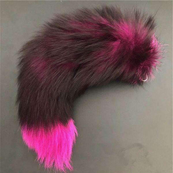 Rose rouge-réel véritable queue de fourrure de renard rouge porte-clés en peluche pompons Cosplay jouet porte-clés voiture porte-clés sac charme glands219w