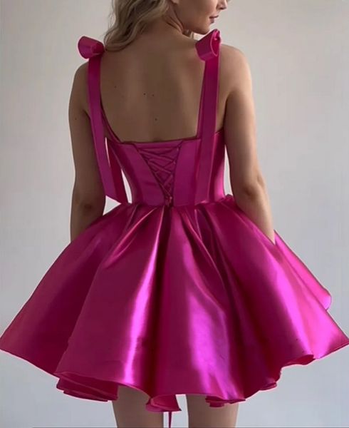 Vestidos de fiesta sexys de color rojo rosa, falda corta, vestidos de noche, escote en forma de corazón, sin mangas, con cordones, vestido elegante y bonito para mujer 2024