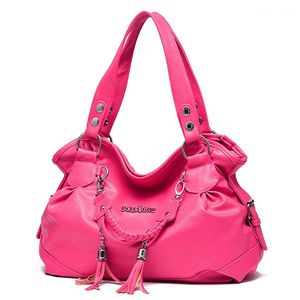 Rose Red Women's Large Capacity Schoudertas Top Handgreep Tas PU Soft Lederen Dame Messenger Bag Mooie en levendige bakken