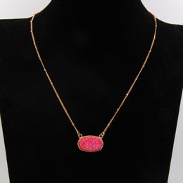 ROSE RESIN OVAL DRUZY DRUSY PENDANT Collier Luxury Designer Bijoux pour femmes Colliers de Noël Festival de mariage Festival