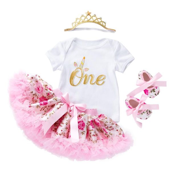 Conjunto de falda rosa, 4 Uds., Pelele para niñas recién nacidas, trajes infantiles para niñas, ropa de princesa para niños pequeños, regalos de cumpleaños