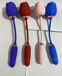 Rose Sucer Vibromasseur 10 Vitesse Clit Sucker Mamelon Stimulateur Oral avec Télescopique Vibrant Gode Masturbation Sex Toy pour Femmes