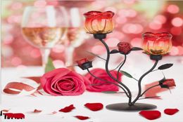 Rose Tea Light Holder Dîner romantique Metal Iron Glass Bandlers Grevelive Candle Stand Home Decoration Wedding4664909