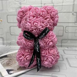 Oso de peluche rosa NUEVO Regalo del día de San Valentín 25 cm Oso de flores Decoración artificial Regalo de Navidad para mujeres Regalo de San Valentín Envío por mar DAF206