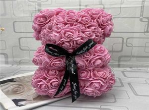 Rose Teddy Bear New Valentines Day Gift 25cm Flower Bear décoration artificielle Cadeau de Noël pour les femmes Valentin Cadeau Sea Shippi1563092