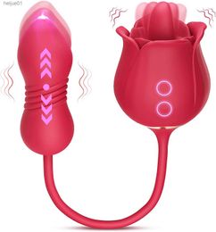 Rose Poussée Sucer Vibrateurs Sex Toy pour Femme Anal Double Tête Vibrateur Léchage Oral Taquineries Femelle Télescopique Masturbation L230518