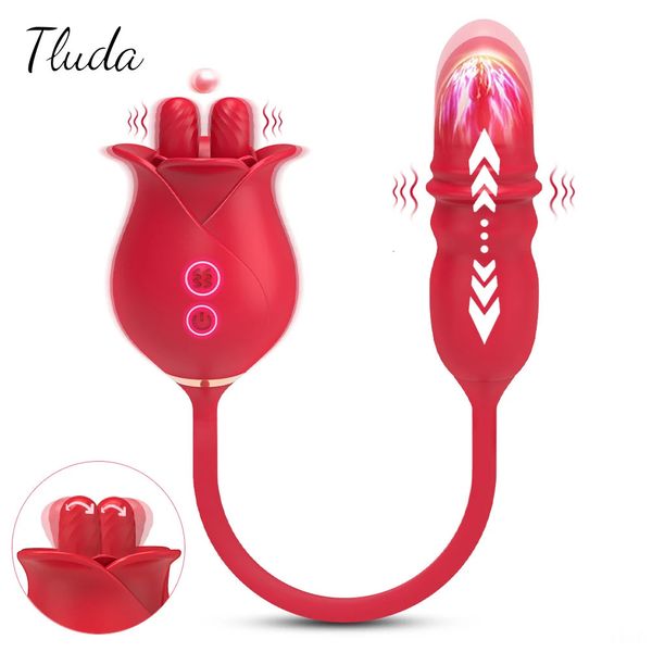 Rose Toy Langue Lécher Vibrateur pour Femmes Mamelon Clitoris Stimulateur Poussée Oeuf Vibrant Adultes Marchandises Sex Toys Femme 240227