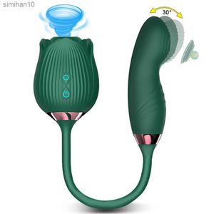 Rose Vibrator Volwassen Goederen Seksspeeltje Vrouwelijke Vinger Wiggle Clitoris Tepel Clit Sucker G Spot Vacuüm Stimulator Dildo voor Vrouwen L230518