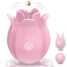 Rose Vibrator voor Vrouwen Clitoris Stimulator Vibrerende Hoofden Tong Likken Tepel Vagina Massager Vrouwelijke Masturbator